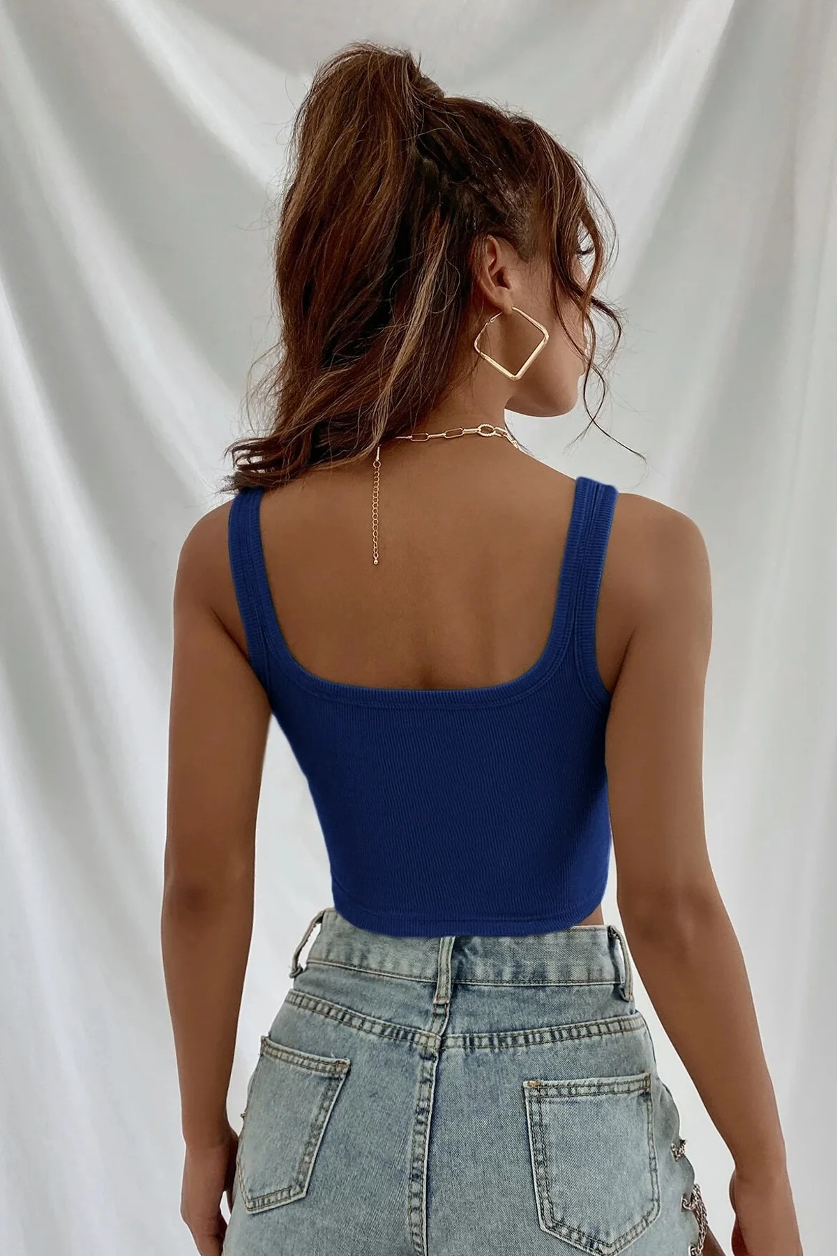 Kadın Lacivert Kalın Askılı Crop Top Büstiyer görsel 2