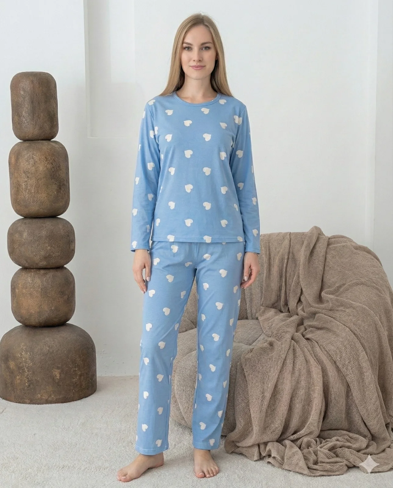 Lindros 0440 Kadın Süet Uzun Kol Pijama Takımı görsel 3