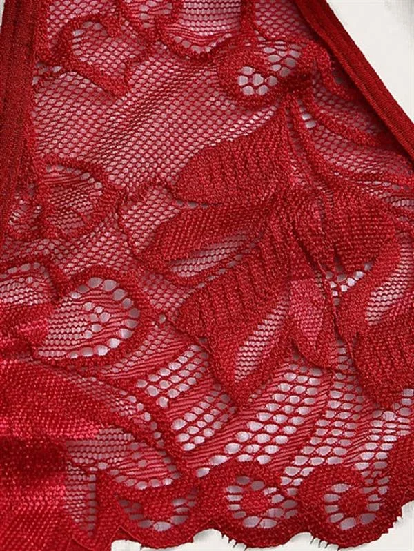 Bordo Dantel İşlemeli Göğüs Dekolteli Jartiyer Takımı görsel 3