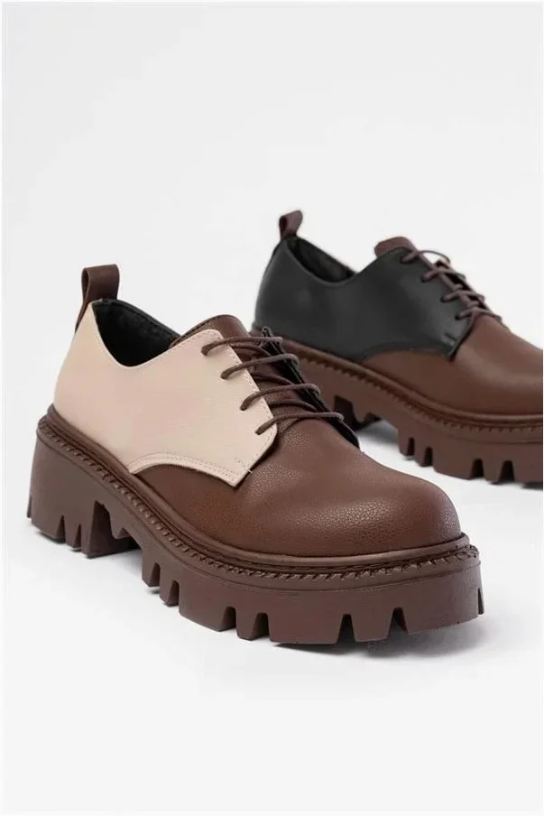 Kadın Loafer Garni Ayakkabı Ayakkabı Bağcıklı Tabanlı Yüksek Casual Günlük görsel 4