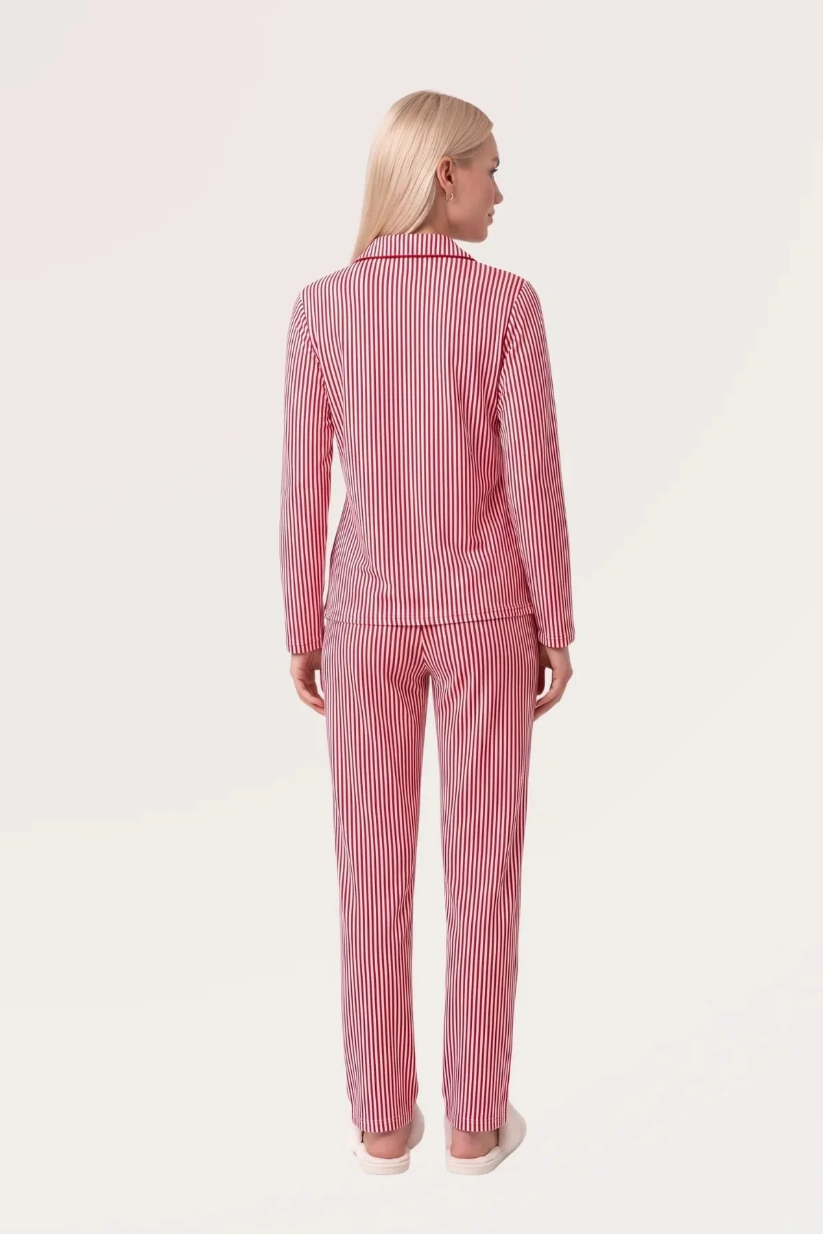 Pjs 30144 Kadın Çizgili Uzun Kol Pijama Takımı görsel 4