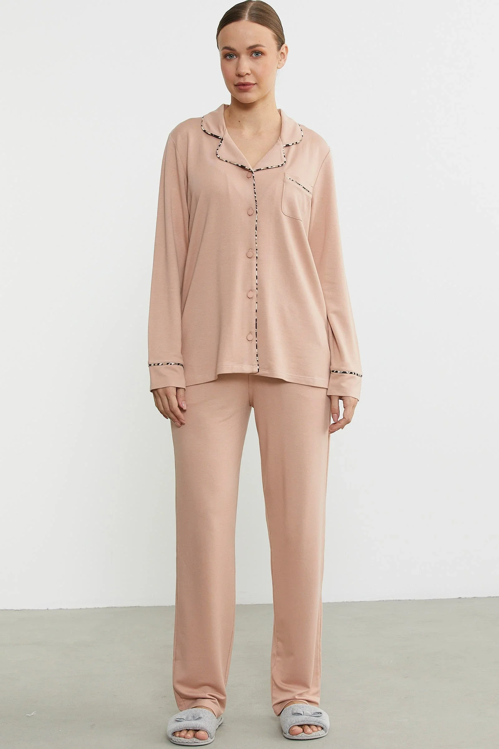 Sementa 76444 Düz Renk Gömlek Model Pijama Takım görsel 2