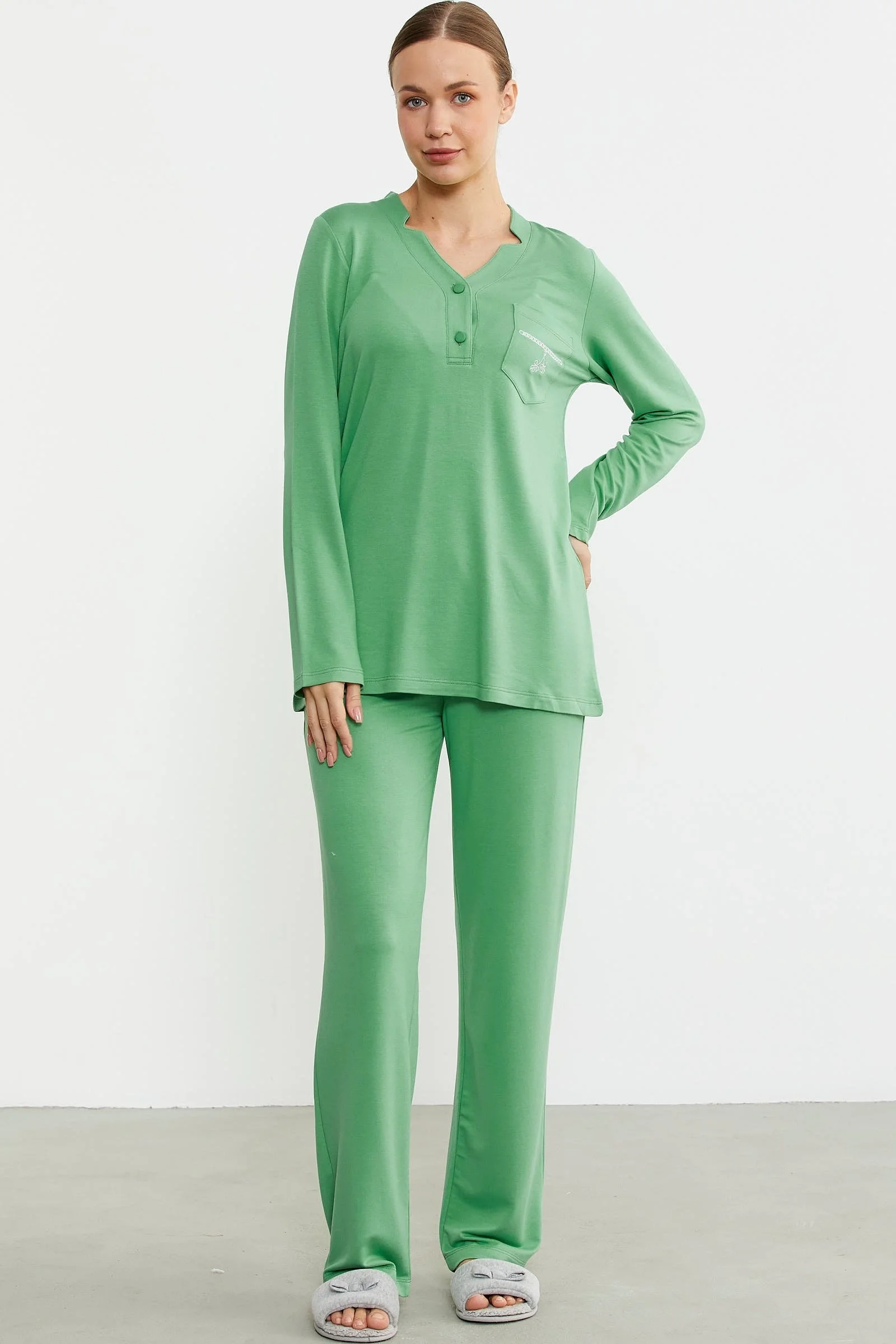 Sementa 76438 Yarım Düğmeli Cep Detaylı Pijama Takım görsel 3