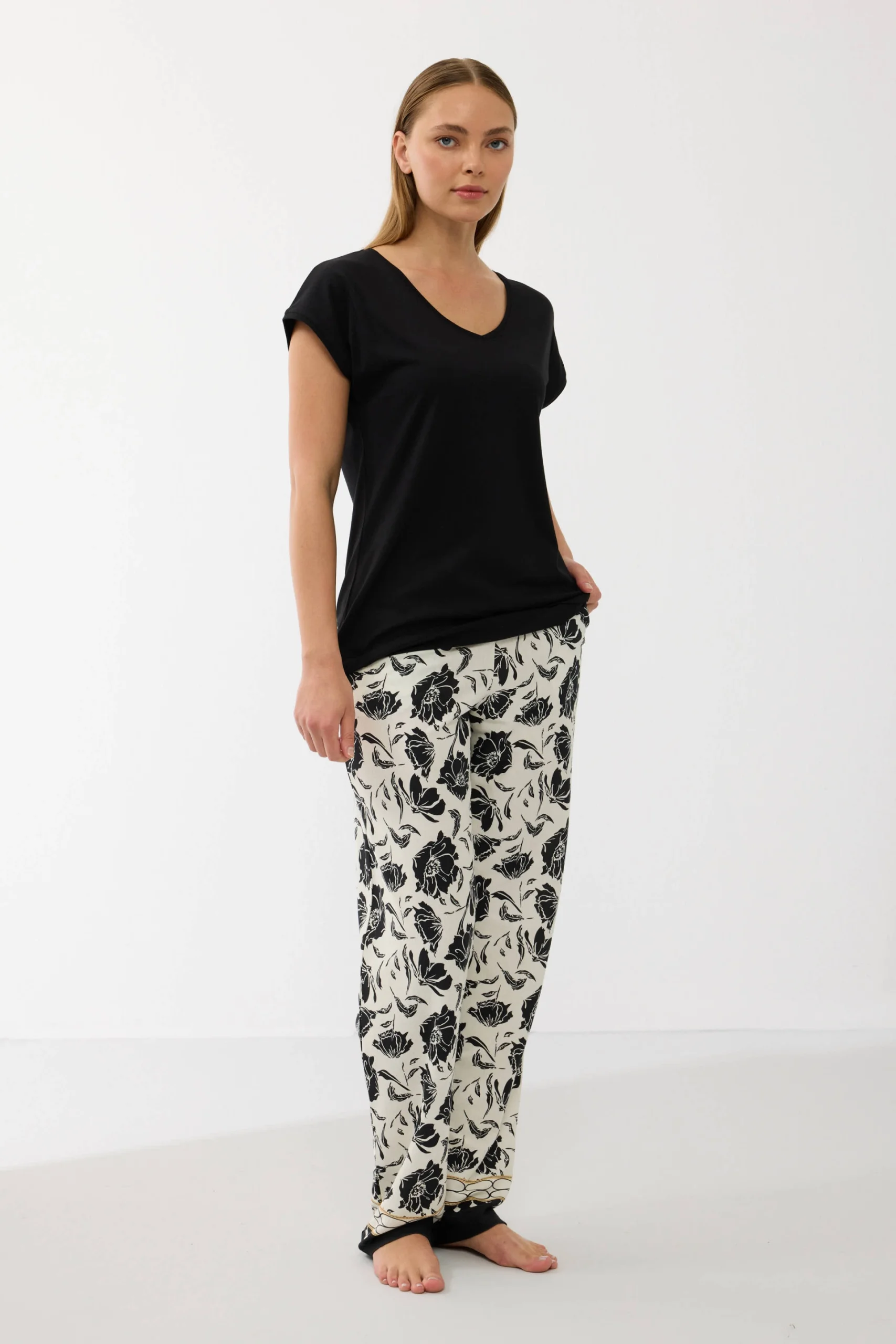 Anıl 11709 Kadın Kısa Kol Tencel Kumaş Desenli Pijama Takımı