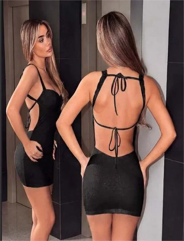 Şık Tasarım Sırt Dekolteli Siyah Mini Club Elbisesi görsel 2