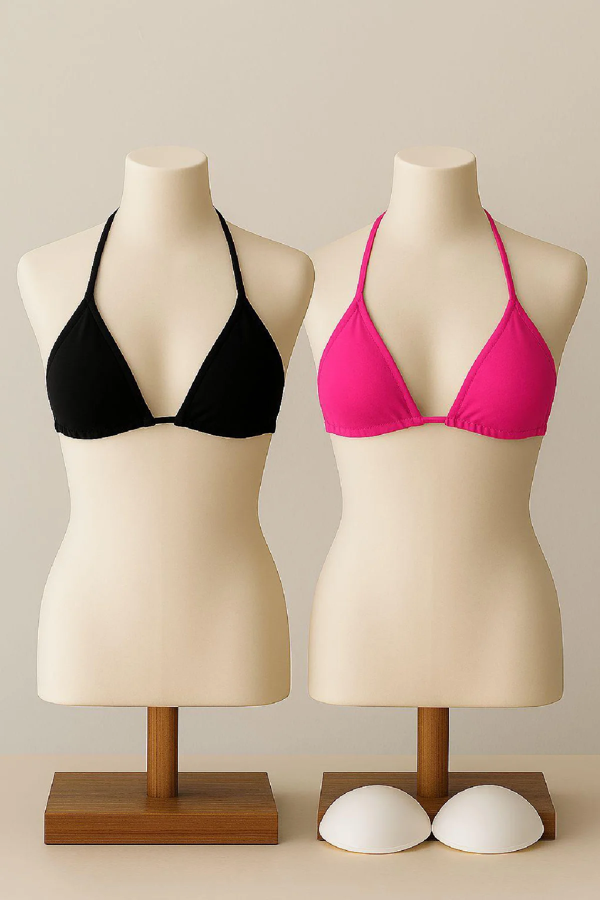 Kadın Siyah ve Fuşya Minimal Kesim Üçgen Bikini Üstü görsel 2