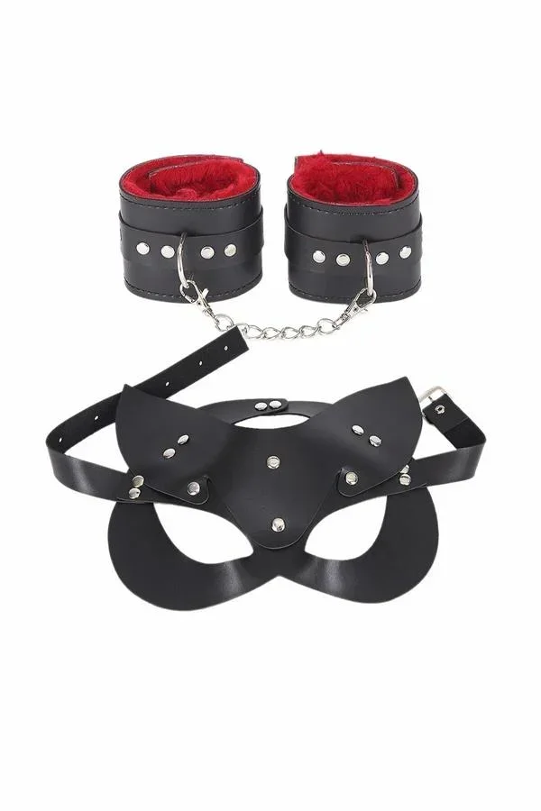 Maske Ve Kelepçe Deri Harness Set