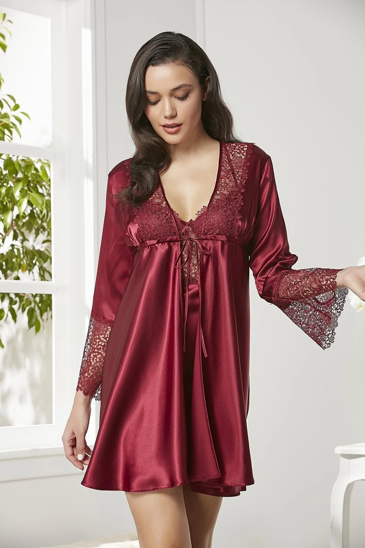 Pierre Cardin 6625 Kısa Gecelikli 6'lı İpek Set görsel 2