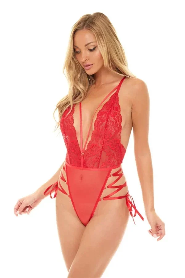 İp Detaylı Dantelli Kırmızı Body